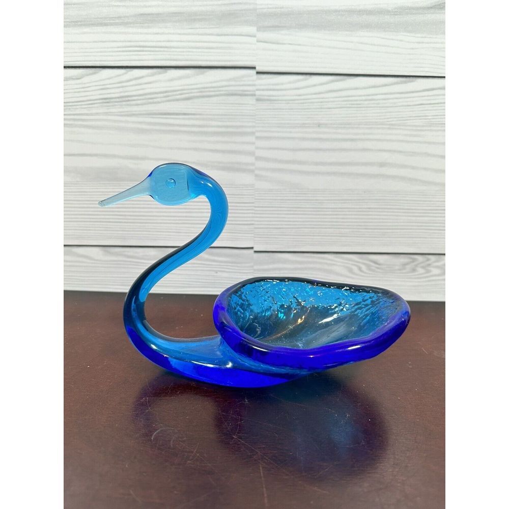 Vintage Rainbow Art Glass Blue Swan Bowl Figurine - Picture 2 of 7
